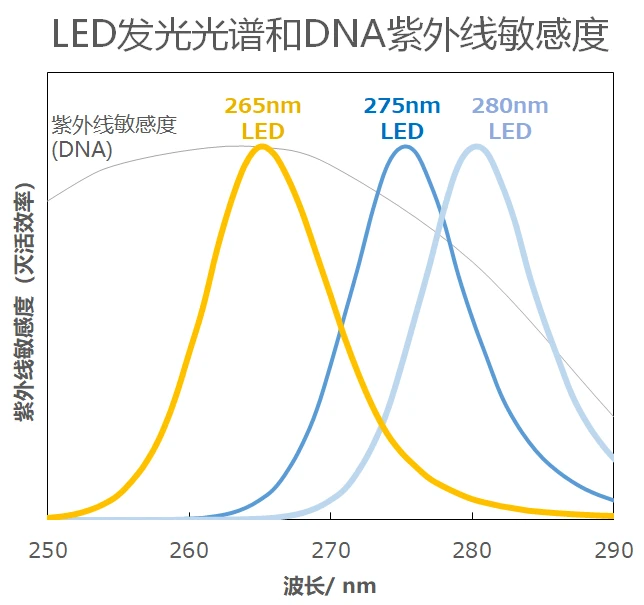 LED发射光谱和DNA紫外线敏感性