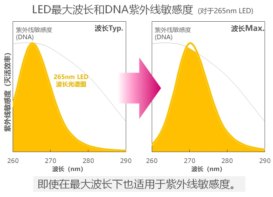 最大LED波长和DNA紫外线敏感性(以265nm LED为例)